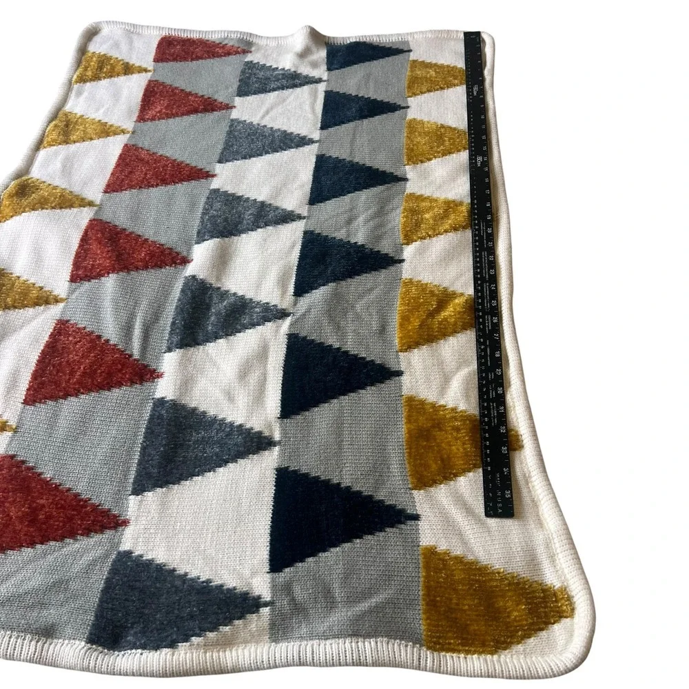 Pottery Barn Kids Triangle Knit Stroller Blanket Mustard Orange Navy 30x40
